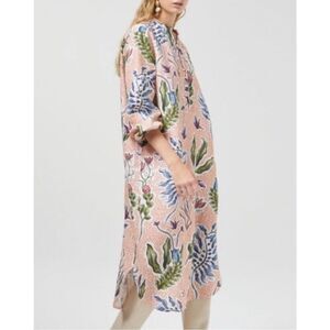 Lanthropy floral print linen tunic dress boho lagenlook mandarin collar Medium